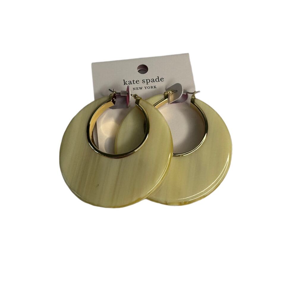 Kate Spade Gold Plated ON THE DOT Horn Cream Resin Large Hoop Earrings